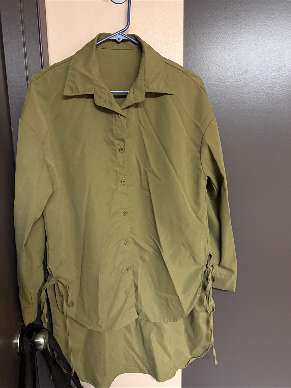 Olive Green Utility Shirt Jacket with Side Ties